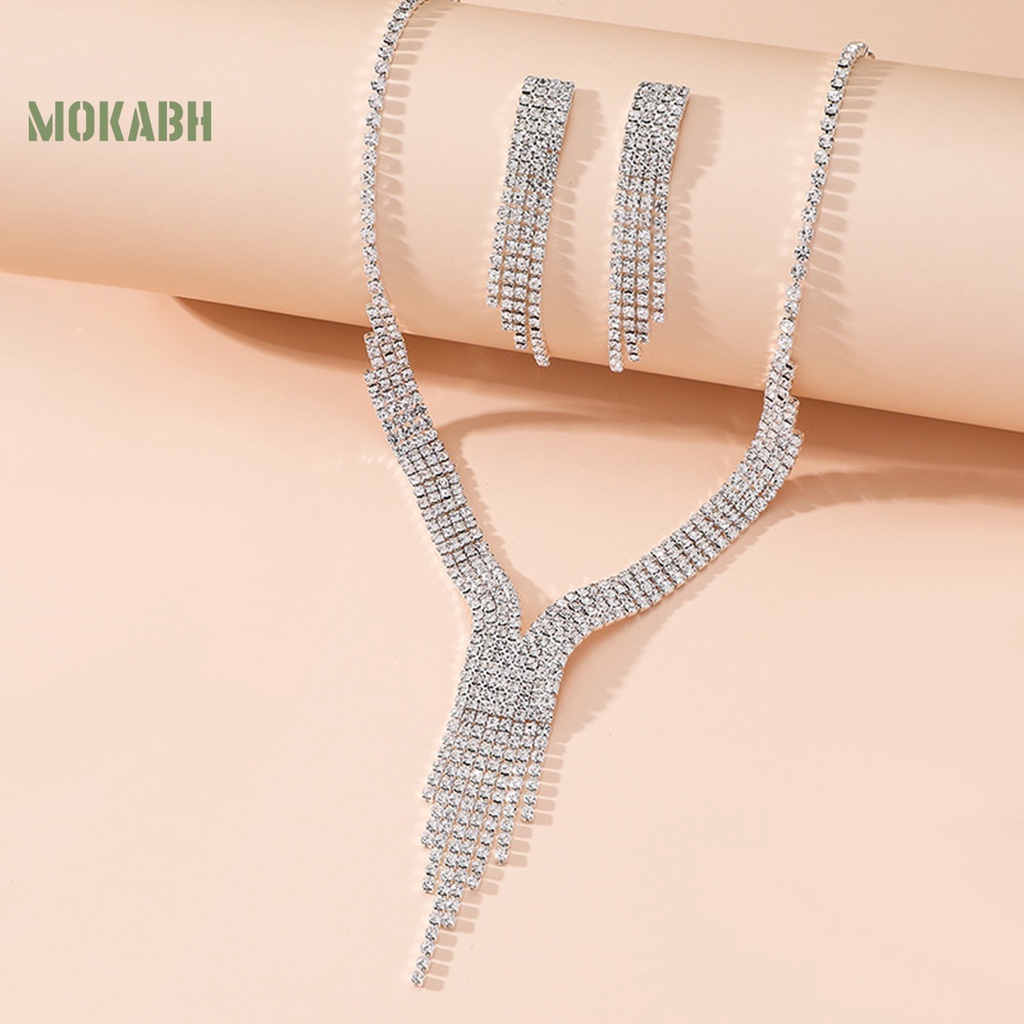 1 Bộ Vòng cổ Và Bông Tai Dài Tua Rua Đính Kim Cương Giả