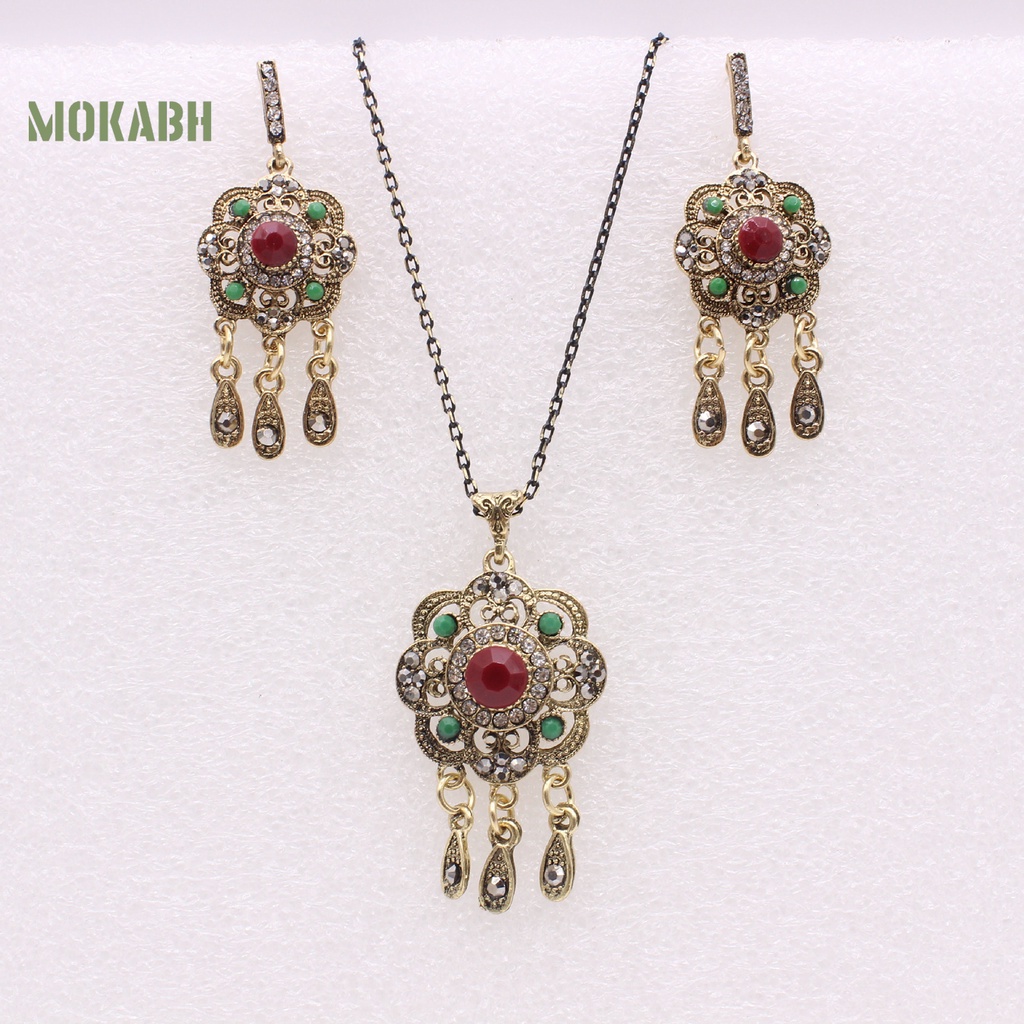 1 Bộ Vòng cổ + Bông Tai Đính Kim Cương Giả Hình Giọt Nước Kiểu Bohemia Thời Trang Cho Nữ