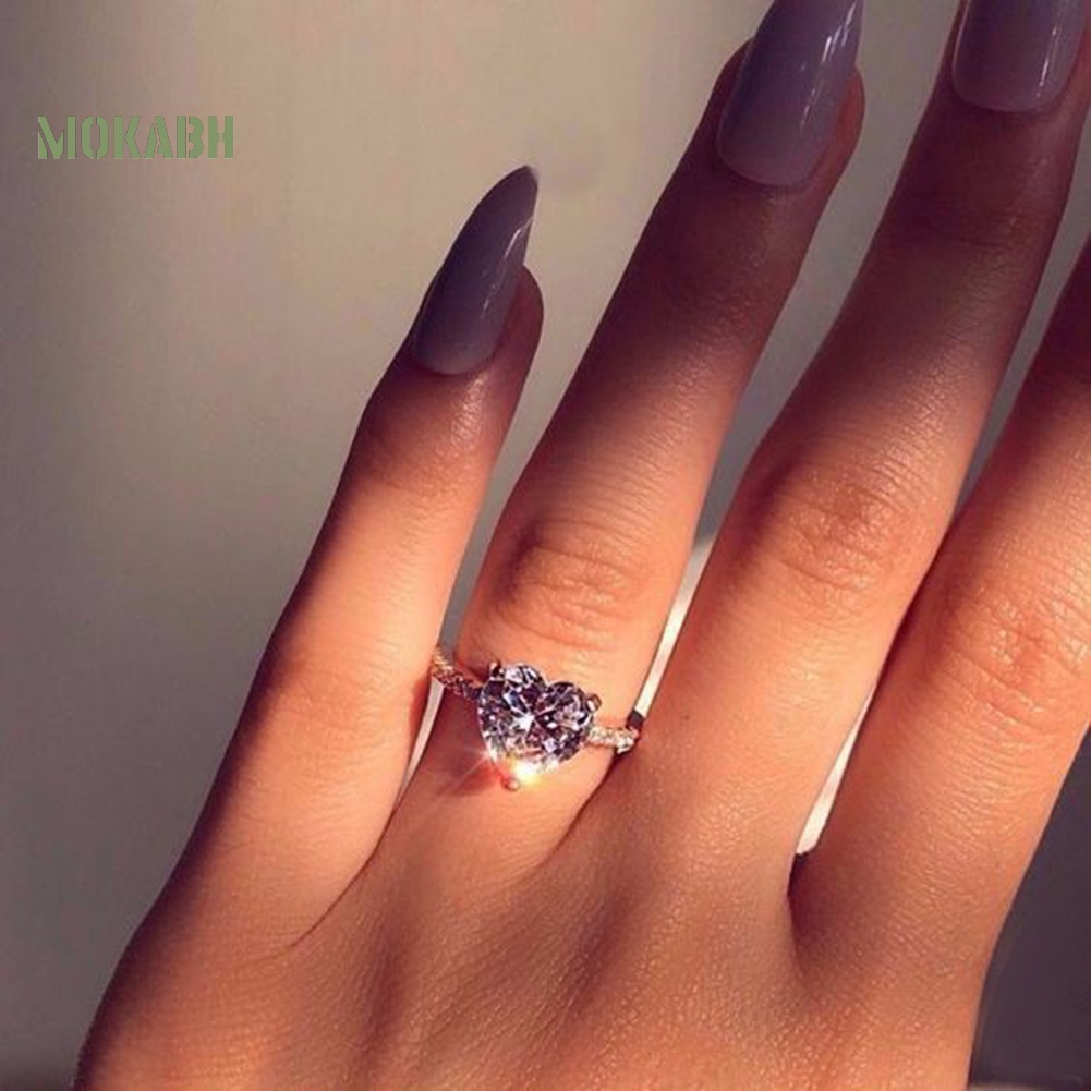Nhẫn Đính Hôn Đính Đá Zircon Hình Trái Tim Thời Trang Cho Nữ