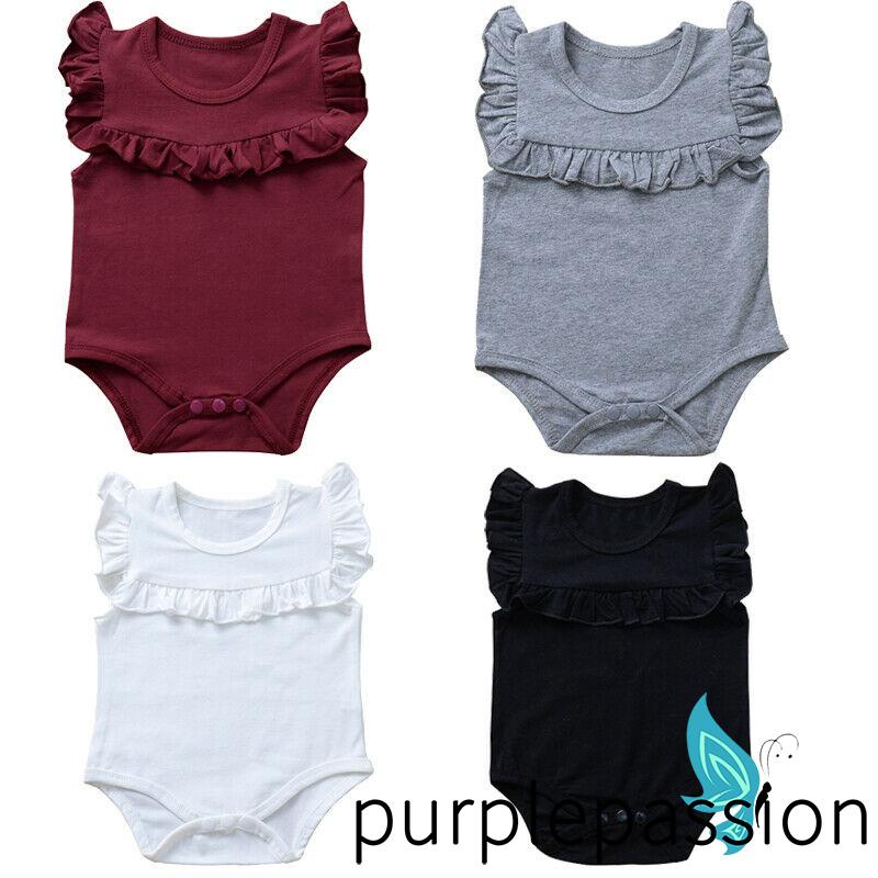 Bộ Áo Liền Quần Không Tay Cổ Tròn Màu Trơn Thời Trang Mùa Hè Cho Bé Gái 0-18 Tháng Tuổi