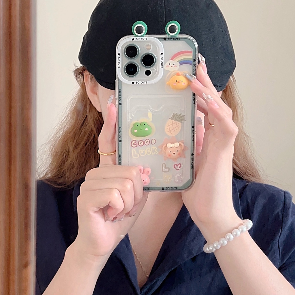 Ốp Điện Thoại TPU Mềm Trong Suốt Hình Động Vật Dễ Thương Có Ngăn Đựng Thẻ Cho iPhone 14 13 12 11 Pro XR XS Max 7 8 Plus
