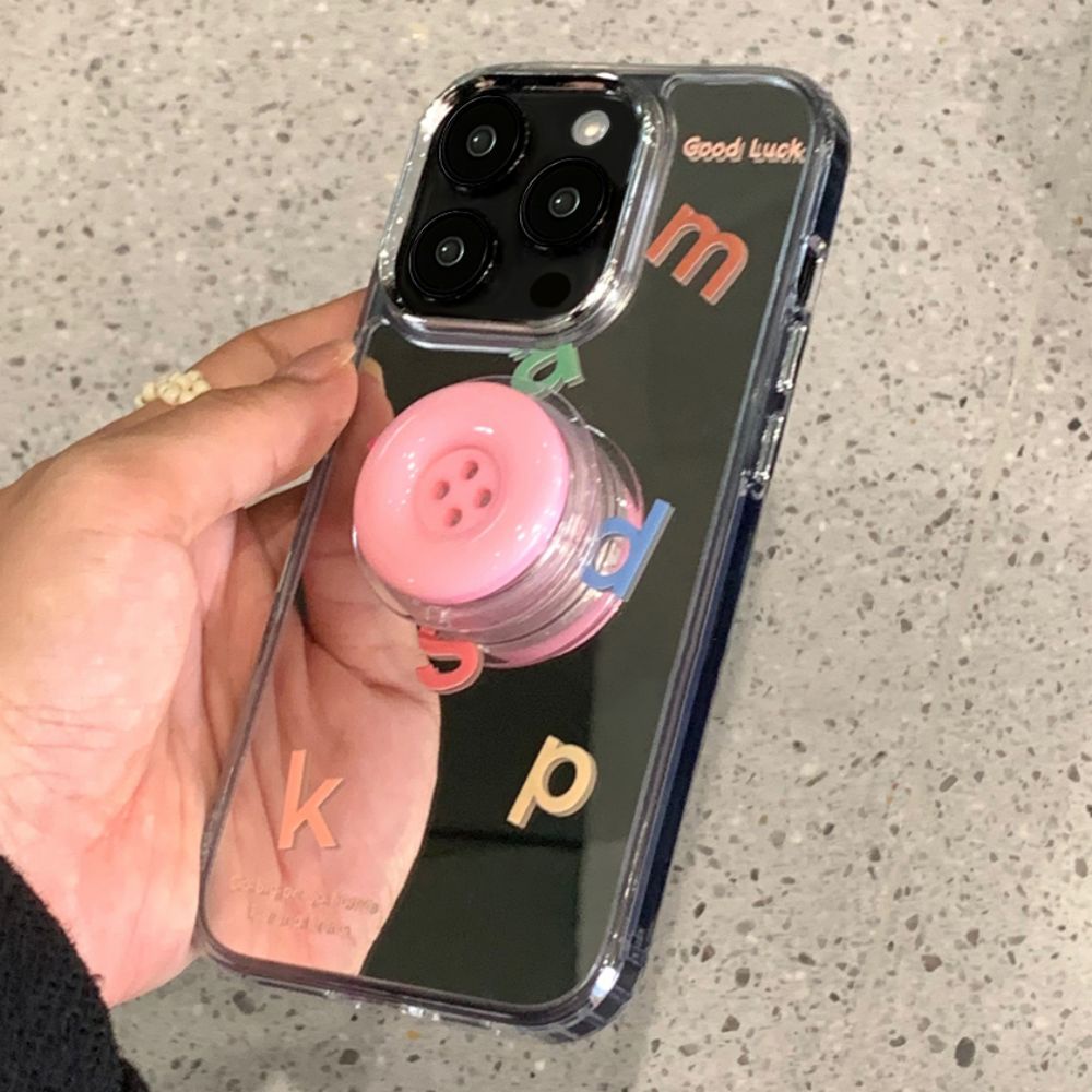Ốp Điện Thoại tpu Mềm Chống Sốc Có Giá Đỡ Và Nút Bấm In Chữ Đơn Giản Cho iphone 15 11 14 13 12 pro max