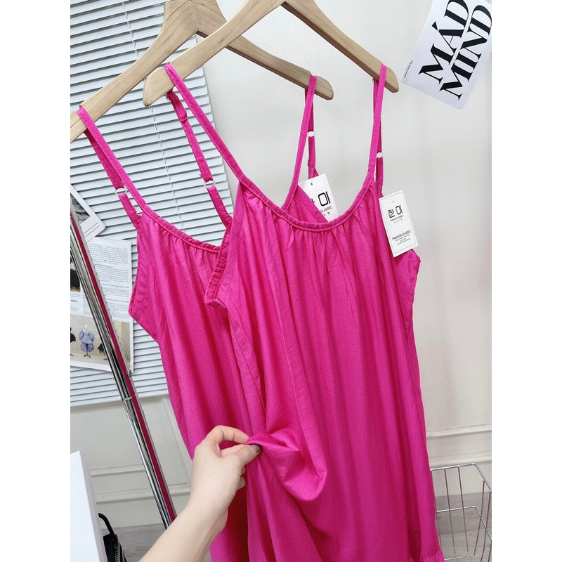 Váy hồng sen 2s tơ nhăn dáng dài nổi bật