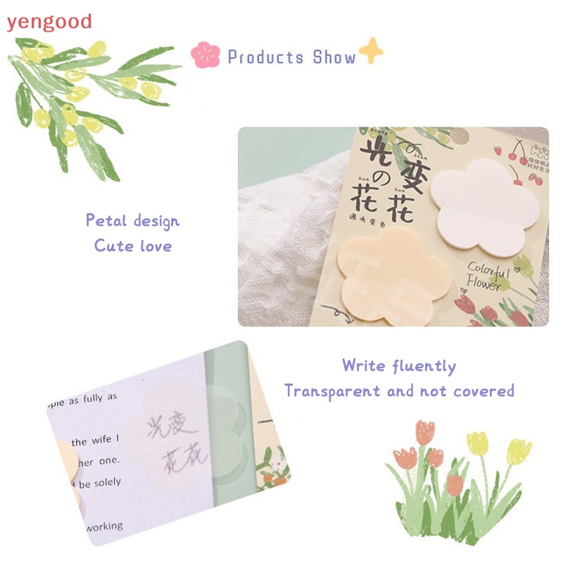 Set 75 Tấm Giấy Dán Ghi Chú Trong Suốt Họa Tiết Hoa Chống Thấm Nước Thay Đổi Màu Sắc Dành Cho Học Sinh / Văn Phòng