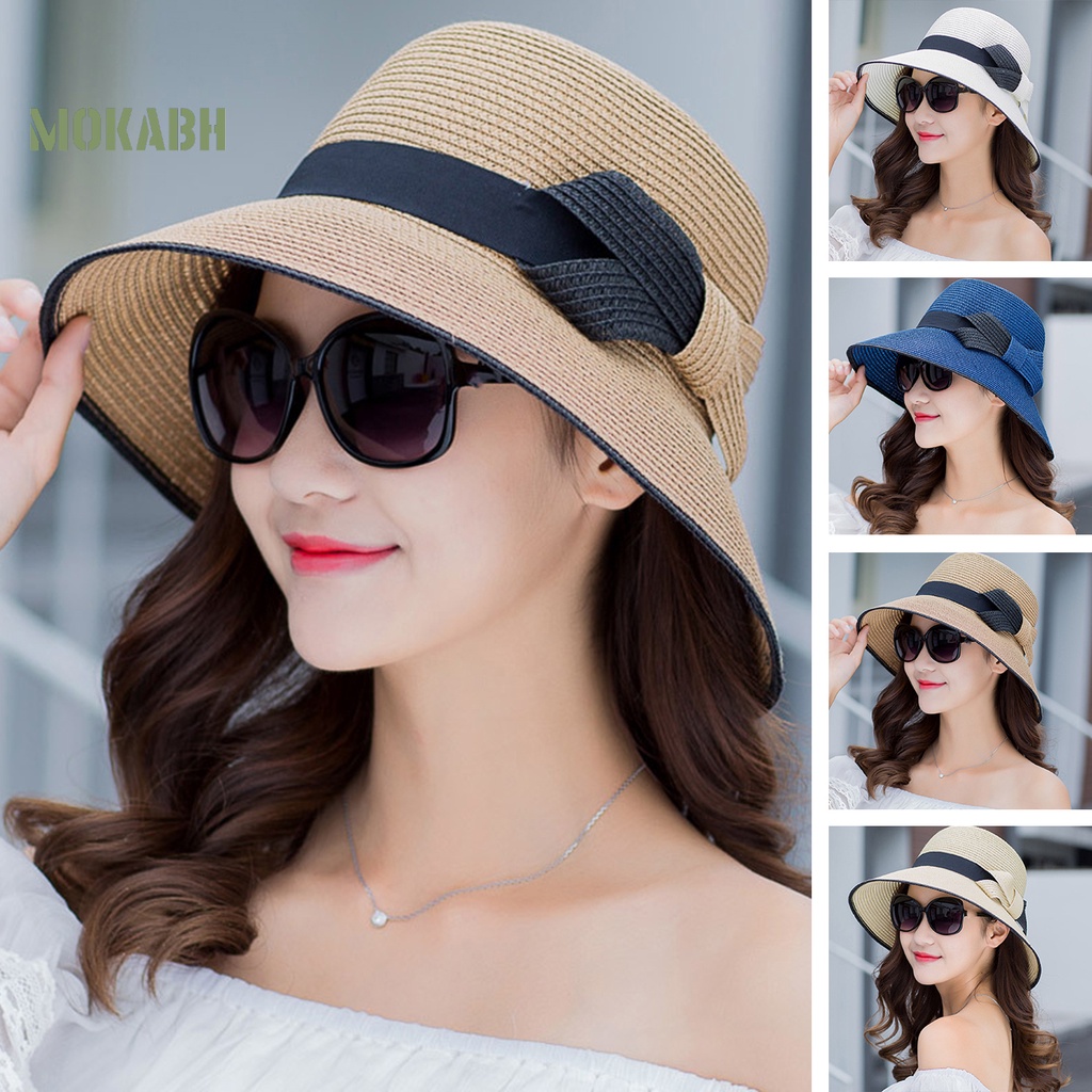 Nón Cối Rộng Vành Chống Tia UV Màu Sắc Tương Phản Thoáng Khí Thời Trang Đi Biển Cho Nữ