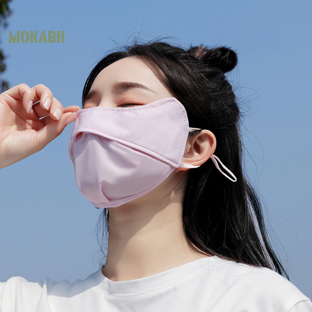 Khẩu Trang Chống Nắng Thoáng Khí Thoải Mái Bằng Lụa Lạnh Màu Trơn Che Phủ Tai