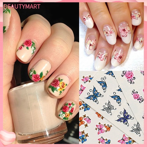 Set 50 Miếng Dán 3D Họa Tiết Hoa Chống Thấm Nước Dùng Trang Trí Móng Nghệ Thuật DIY
