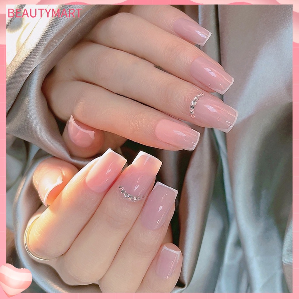 Bộ 24 Móng Tay Giả Bằng Nhựa ABS Che Phủ Toàn Diện Màu Sắc Sống Động Kèm Keo Nhấn