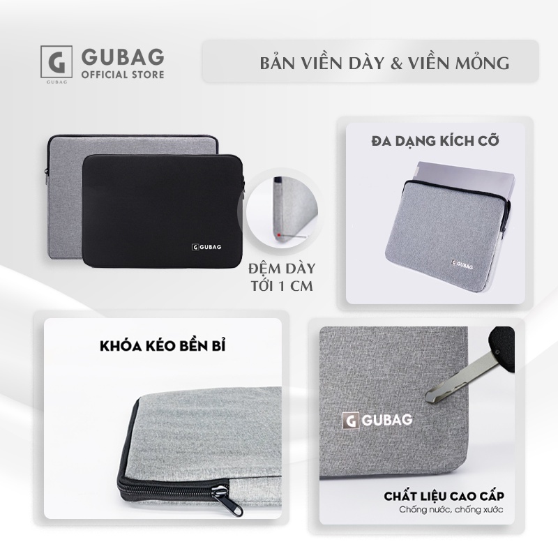 Túi chống sốc laptop Gu Bag HCM size 13 inch, 14 inch, 15,6 inch bền đẹp, phù hợp macbook 15inch đệm dày