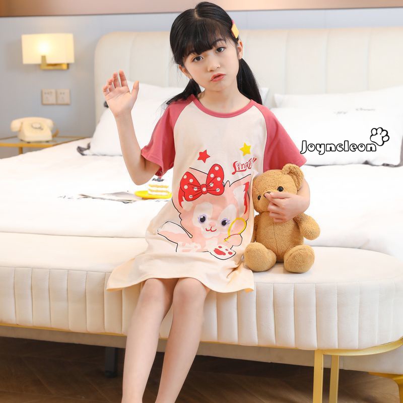 Đồ ngủ cotton JOYNCLEON ngắn tay họa tiết hoạt hình xinh xắn theo phong cách Hàn Quốc dành cho bé gái