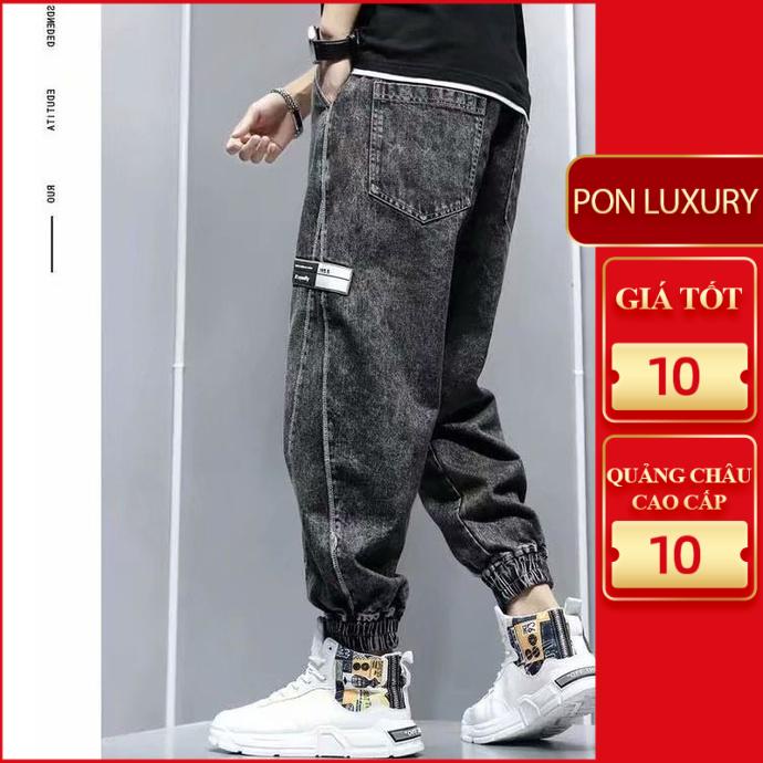 Quần Jean Jogger nam màu xám lông chuột bó gấu lưng chun tag cạnh thiết kế đẹp 762 ponluxury hà nội hcm