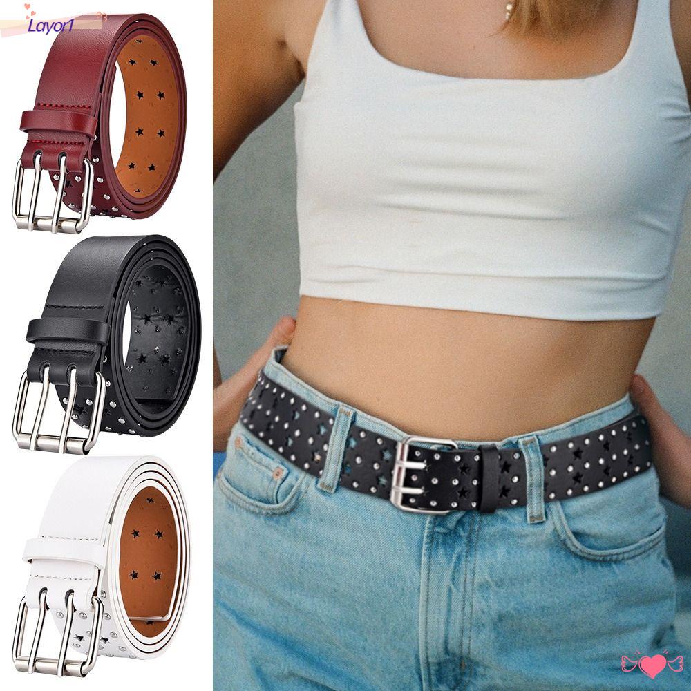 Thắt Lưng Da PU Khóa Hình Ngôi Sao Đôi Thời Trang LAYOR1
