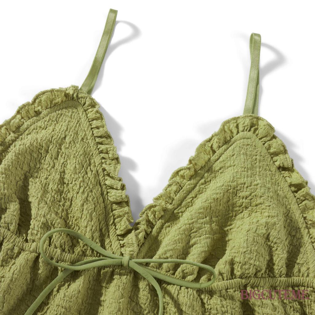 Áo Croptop Sát Nách Cổ Chữ V Nhún Bèo Màu Sắc Đơn Giản Thời Trang Cho Nữ