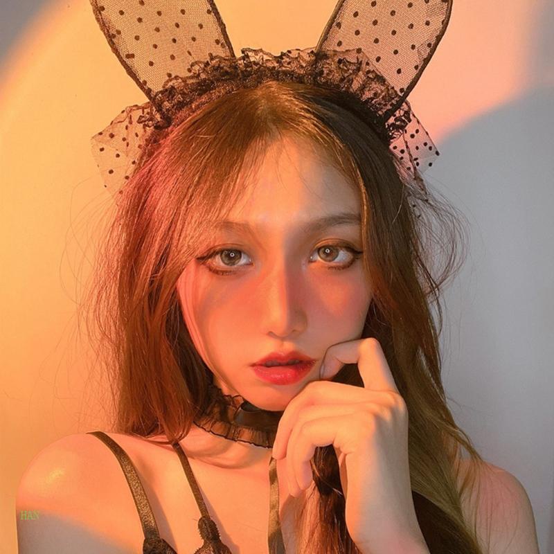 Băng Đô Tai Thỏ Bằng Ren Lưới Thời Trang Dành Cho Nữ