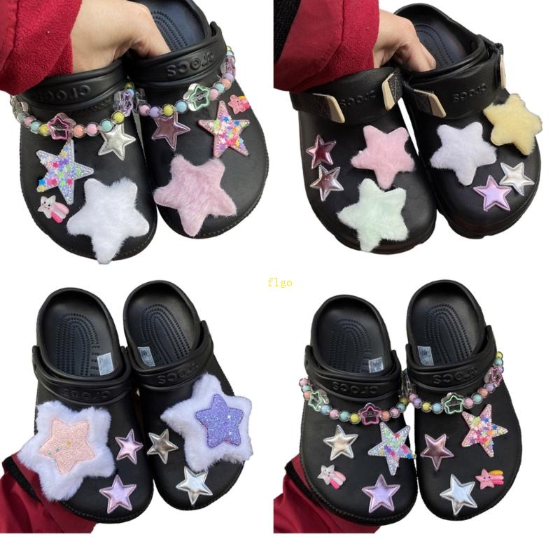 Flgo Phụ Kiện Khóa Giày Lông Xù Hình Ngôi Sao Năm Cánh Sáng Thời Trang Phù Hợp Với Hang Động Sa