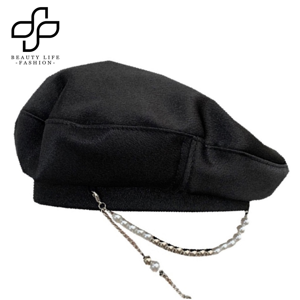 Nón Beret Không Vành Đính Ngọc Trai Giả Màu Trơn Thời Trang Cho Nữ