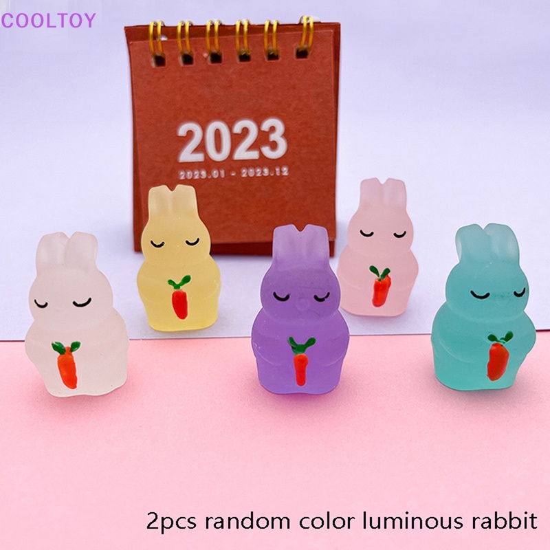 Set 2 Búp Bê Hình Thỏ Mini Bằng Nhựa Phát Quang Dễ Thương Dùng Để Trang Trí