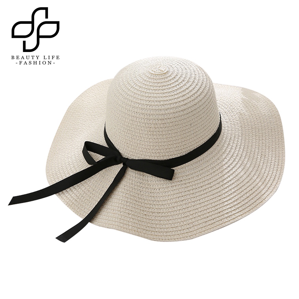 Nón Cối Rộng Vành Phối Nơ Chống Tia UV Thời Trang Đi Biển Mùa Hè Cho Nữ