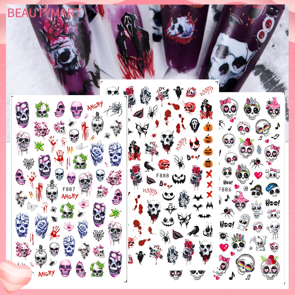 Miếng Dán Trang Trí Móng Tay Tự Dính Không Phai Họa Tiết Halloween