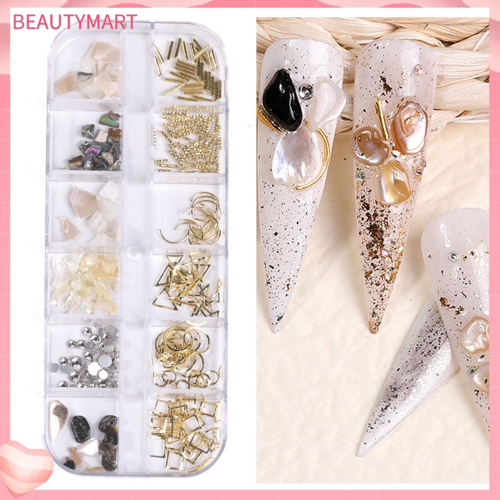 1 Hộp 12 Ngăn Đựng Hạt Kim Sa 3D Tự Trang Trí Móng Tay Cho Nữ