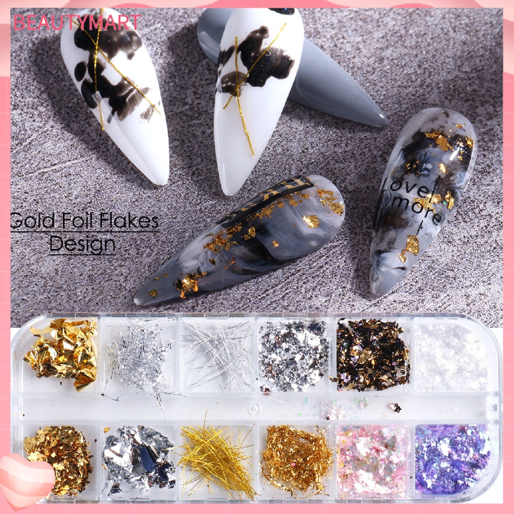 1 Hộp Lá Vàng Lấp Lánh 12 Ngăn Dùng Trang Trí Móng Tay Dễ Dàng