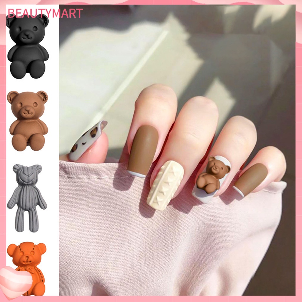 Bộ 10 Phụ Kiện Trang Trí Móng Tay Tạo Hiệu Ứng 3D Hình Gấu Hoạt Hình Dễ Thương Cho Nữ