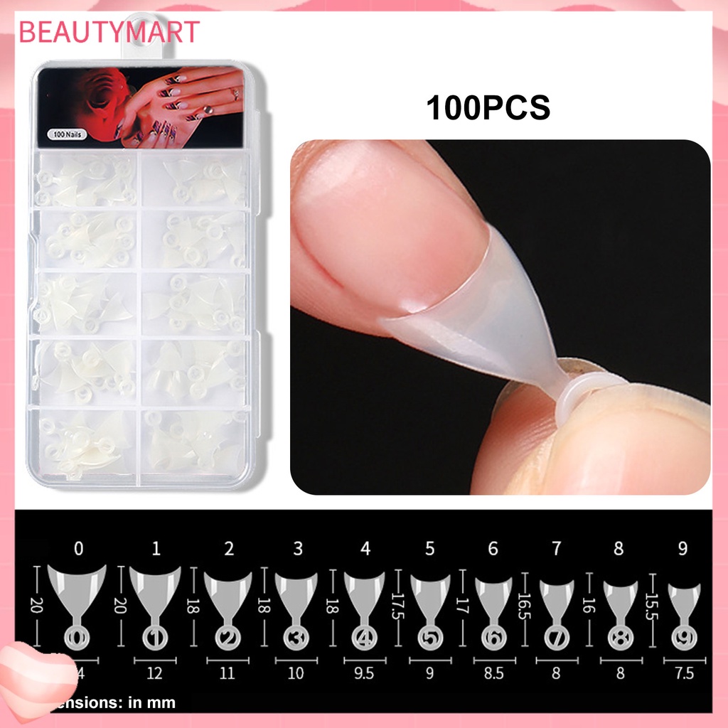 Set 100 Đầu Nối Móng Giả Ngắn Trong Suốt DIY