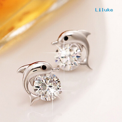 Đôi Khuyên Tai Mạ BạC HìNh Cá Heo ĐíNh Zirconia LấP LáNh ThờI Trang Cho Nữ