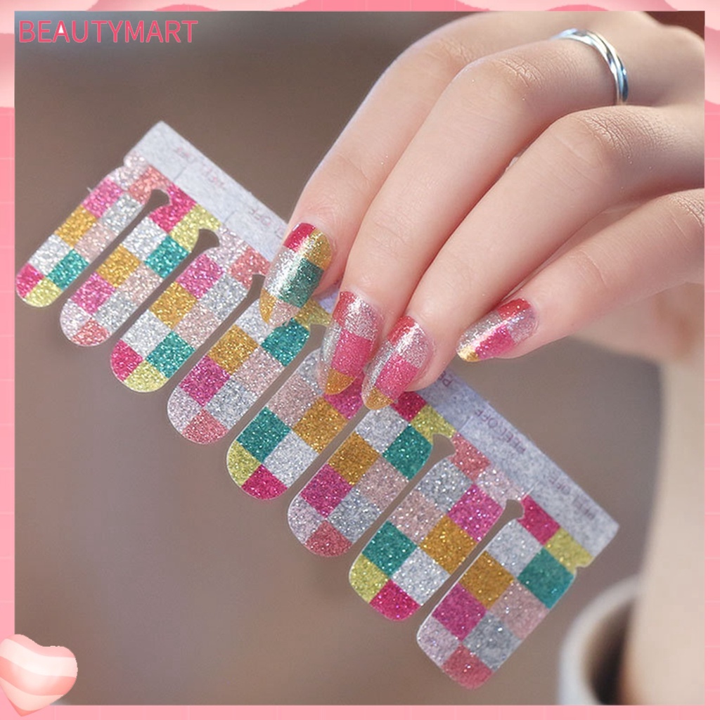 Miếng Dán Trang Trí Móng Tay Toàn Diện Màu Gradient Lấp Lánh