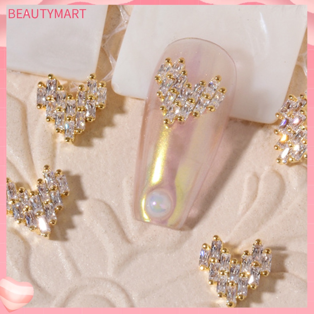 Set 5 Phụ Kiện Trang Trí Móng Tay Hình Trái Tim Đính Đá Zircon