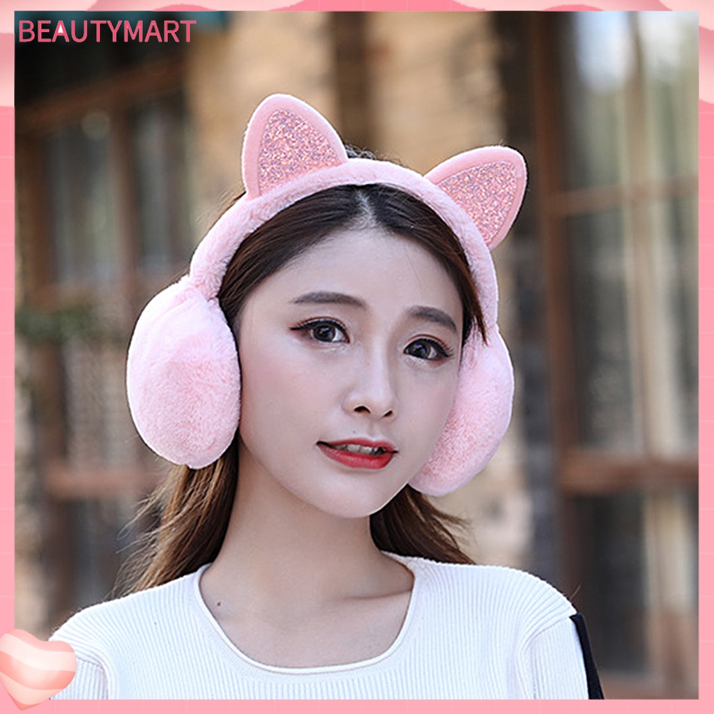 Chụp Tai Giữ Ấm Mùa Đông Hình Tai Mèo Đính Kim Tuyến Lấp Lánh