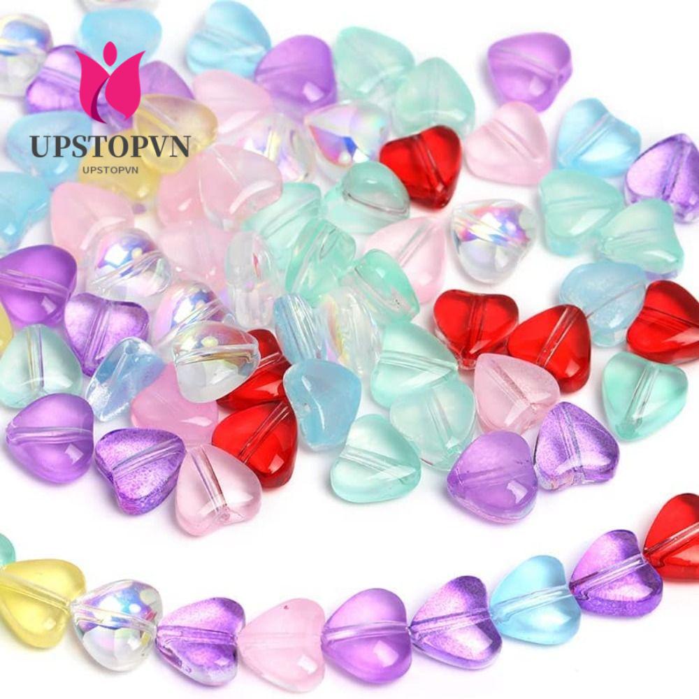 Túi 200 Hạt Thủy Tinh Hình Trái Tim 8mm Tự Làm Trang Sức