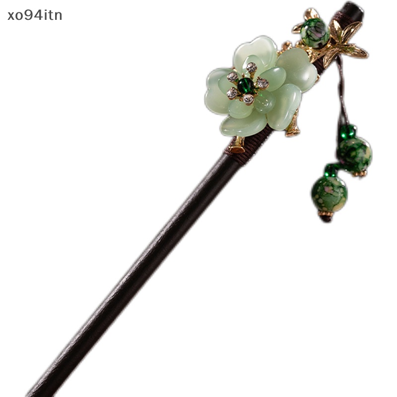 Trâm Cài Tóc Bằng Gỗ Mun Đính Hoa Phối Tua Rua Phong Cách Cổ Điển