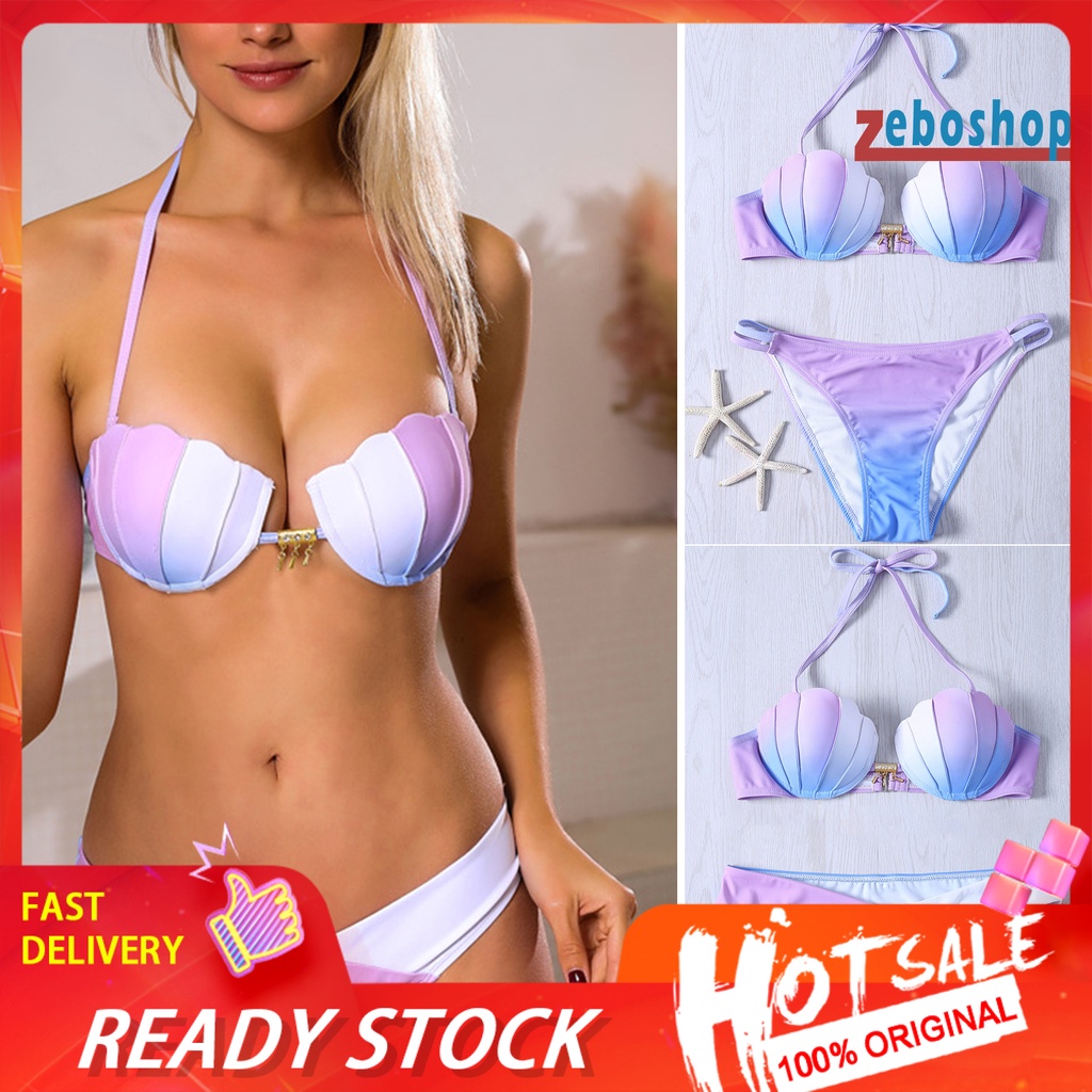 Zeboshop Bộ Bikini Hai Mảnh Hở Lưng Có Gọng Hình Vỏ Sò Thời Trang Mùa Hè Cho Nữ
