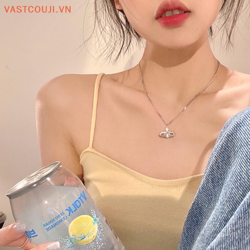 Vastji Vòng cổ Thép Titan Mặt Hình Hành Tinh Ánh Sáng Tiên Tiến Thời Trang Cho Nữ