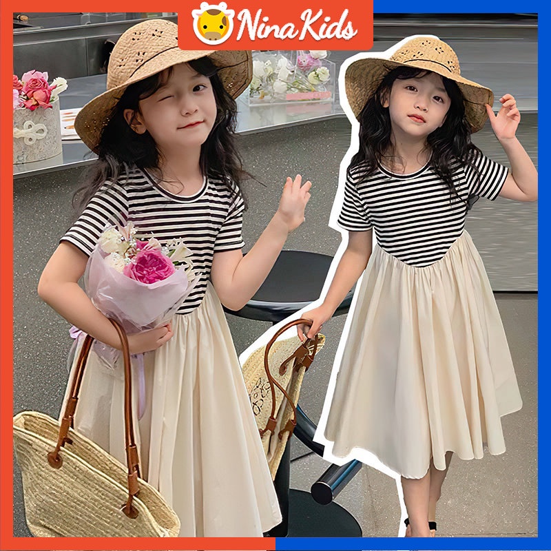 Đầm Kẻ Sọc Thời Trang Mùa Hè Hàn Quốc Cho Bé Gái 2-7 Tuổi