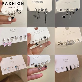 Bông tai nữ Faxhion bướm pha lê ngôi sao trái tim set kbạc y2k phụ kiện trang sức