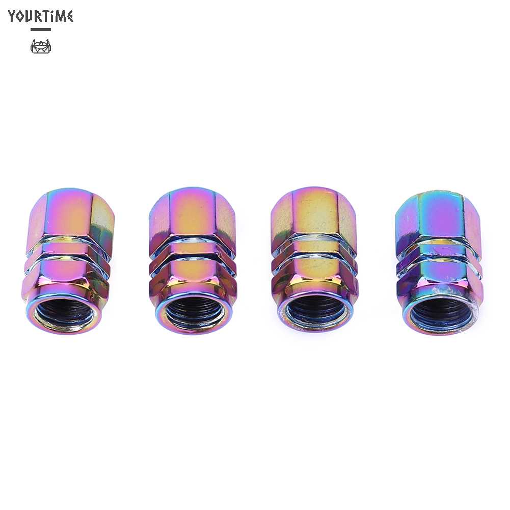 Bộ 4 Nắp Van Bánh Xe Bằng Nhôm Hình Lục Giác Nhiều Màu