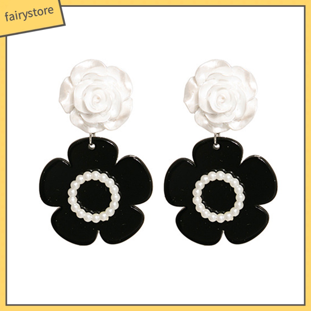 1 Đôi Bông Tai Hình Hoa Trà Đính Ngọc Trai Giả Phong Cách Retro