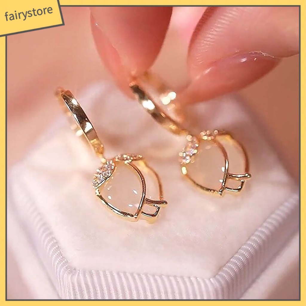 1 Đôi Bông Tai Hình Học Đính Đá Opal Cao Cấp Sang Trọng