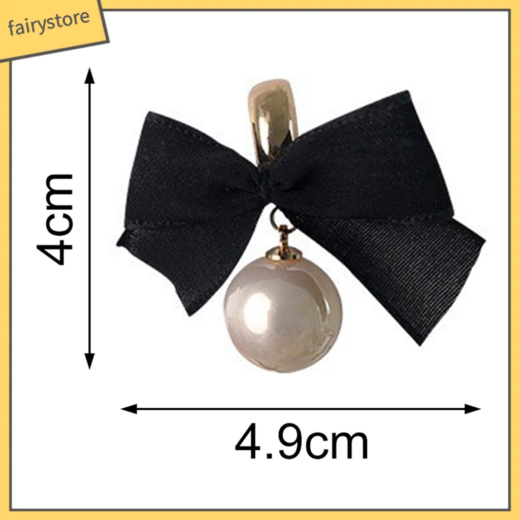 1 Đôi Bông Tai Hình Nơ Đen Đính Ngọc Trai Giả Phong Cách Pháp Cổ Điển Dành Cho Nữ