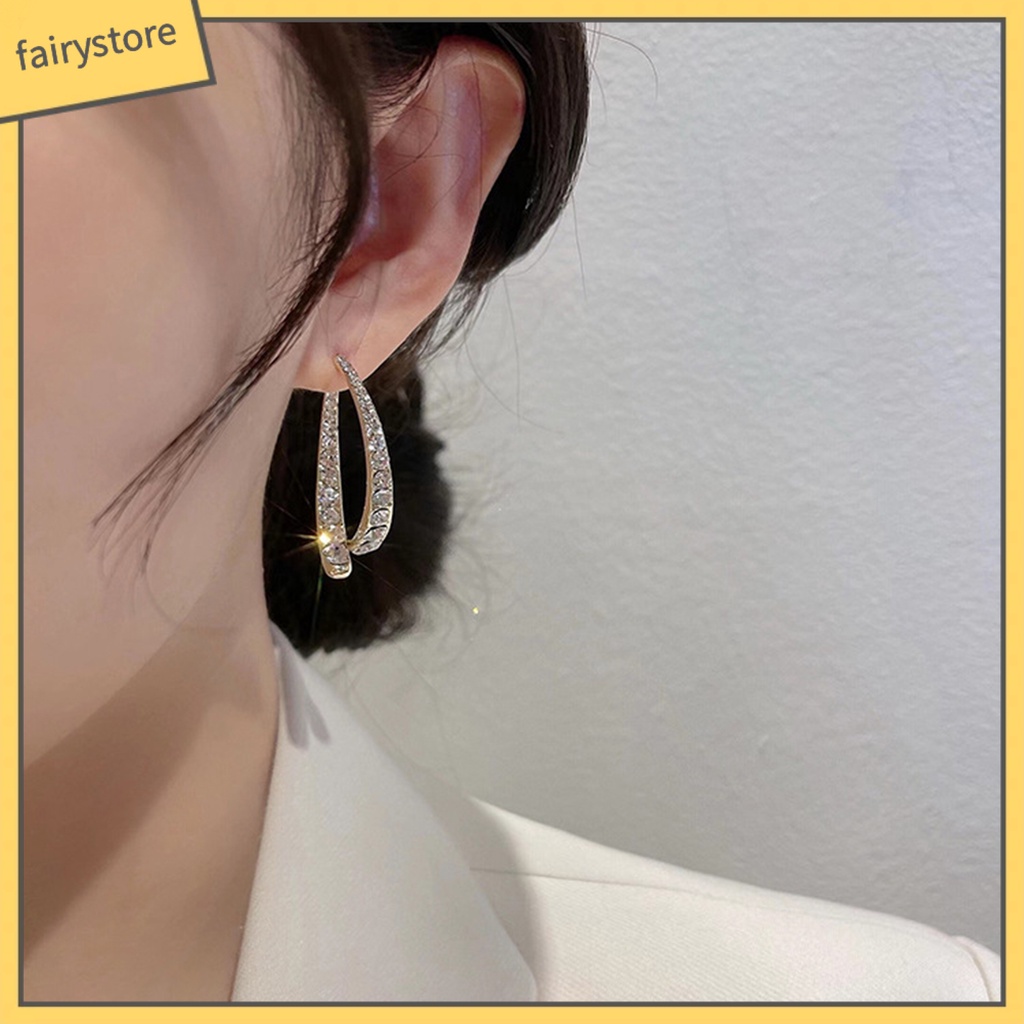 [FRO] 1 Đôi Bông Tai Đính Đá Zircon Kiểu Đuôi Cá Thanh Lịch Lãng Mạn Cho Nữ