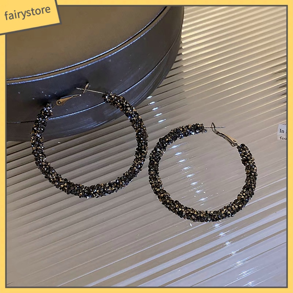 1 Đôi Bông Tai Tròn Đính Đá Lấp Lánh Thời Trang Dành Cho Nữ