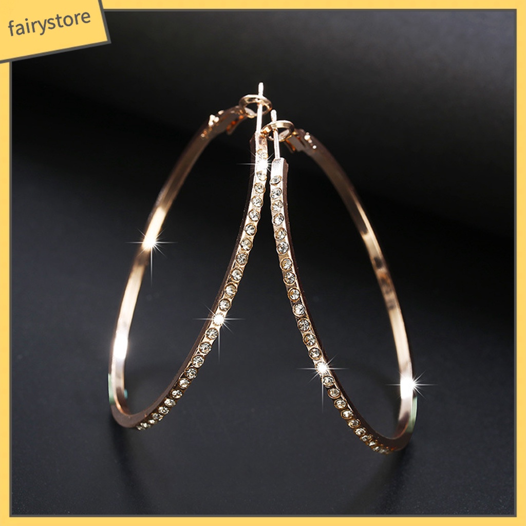 1 Đôi Bông Tai Tròn Đính Đá Lấp Lánh Dành Cho Nữ