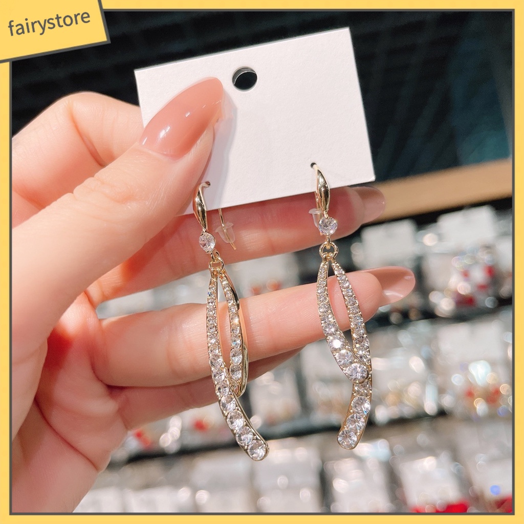 1 Đôi Bông Tai Dáng Dài Đính Đá Thanh Lịch Dành Cho Nữ