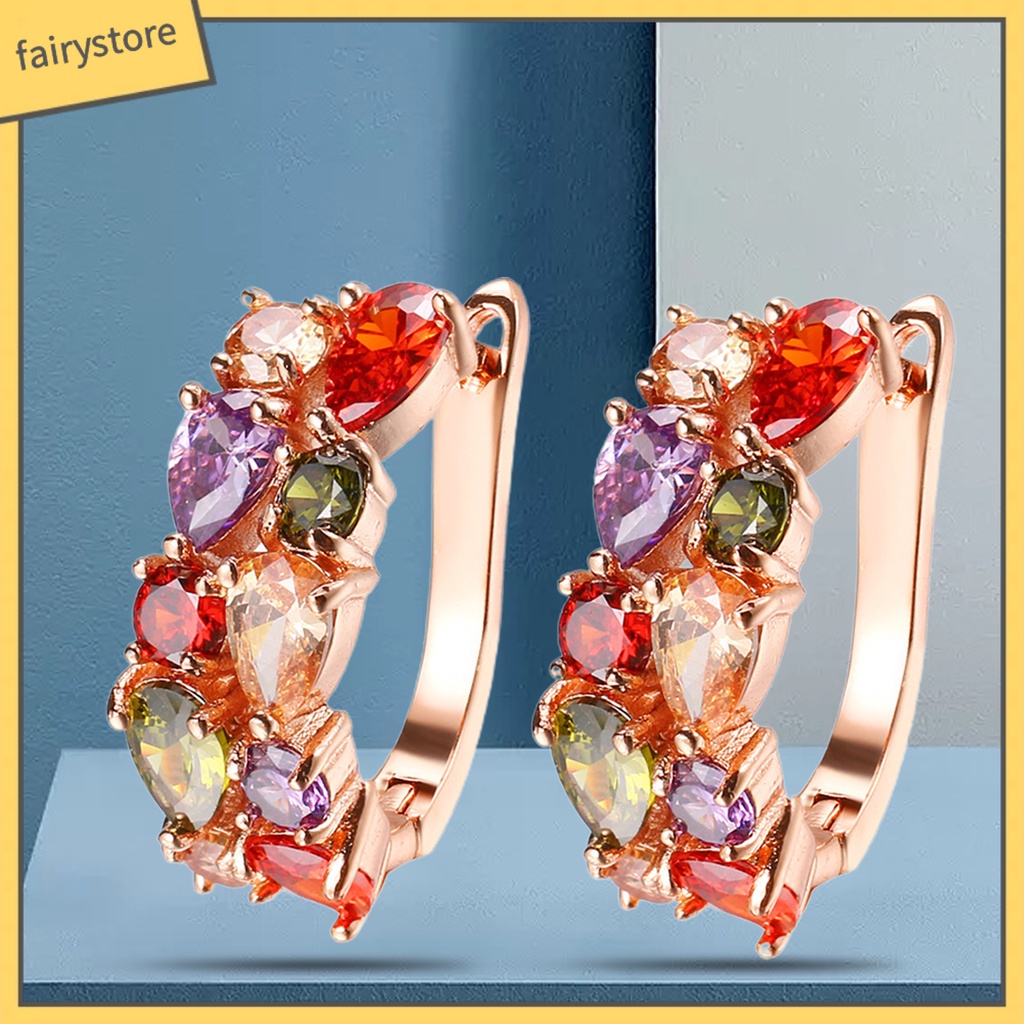 1 Đôi Bông Tai Tròn Đính Đá Zircon Nhiều Màu Thoải Mái Thời Trang Dành Cho Nữ