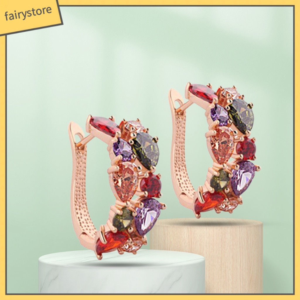 1 Đôi Bông Tai Tròn Đính Đá Zircon Nhiều Màu Thoải Mái Thời Trang Dành Cho Nữ