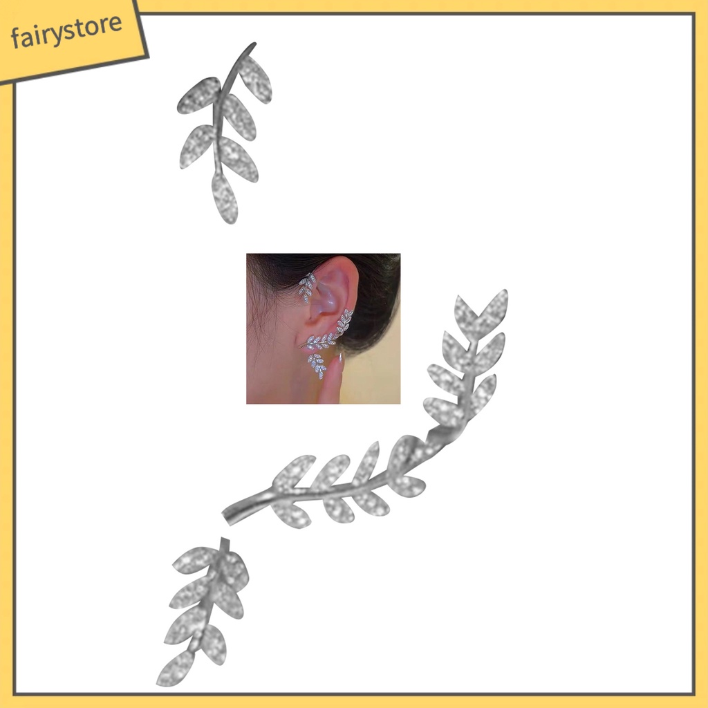 1 Khuyên Kẹp Vành Tai Hình Lá Đính Đá Zircon Tinh Xảo