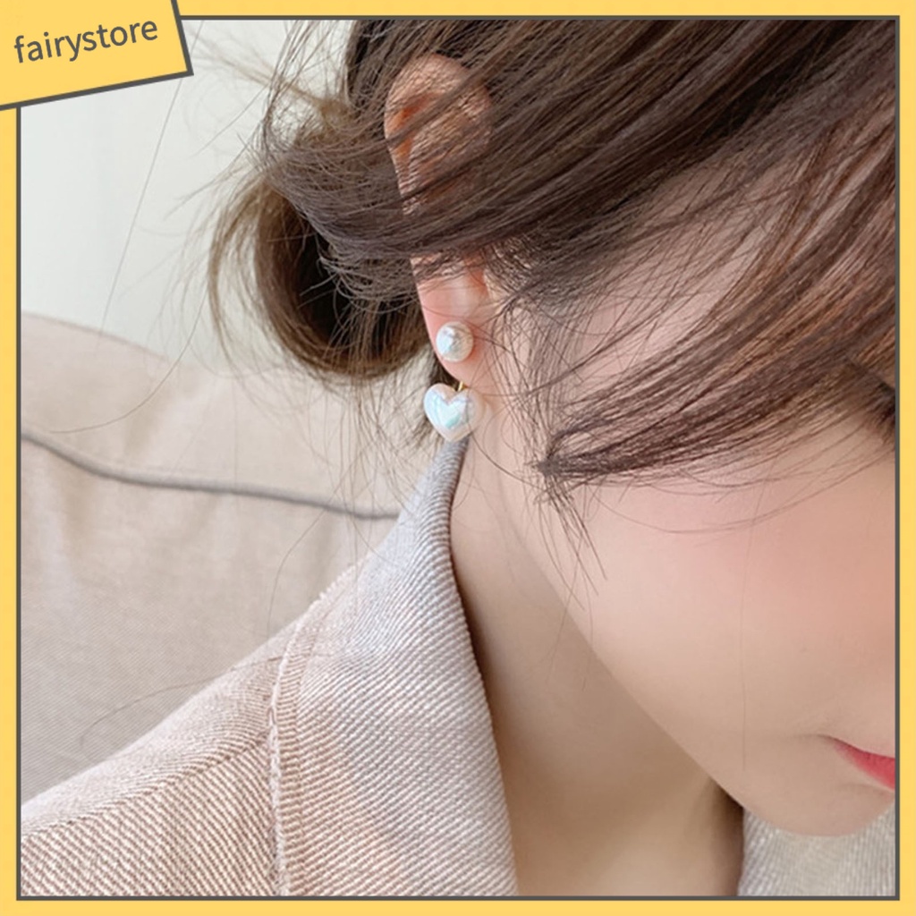 1 Đôi Bông Tai Hình Trái Tim Đính Ngọc Trai Giả Màu Trắng Dành Cho Nữ