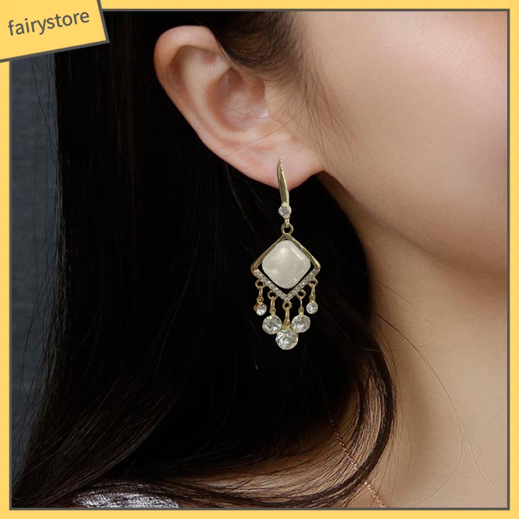 1 Đôi Bông Tai Dáng Dài Đính Đá Lấp Lánh Phong Cách Bohemia